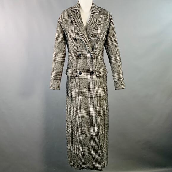 MICHAEL by MICHAEL KORS Size S Black White Wool Blend Plaid Double Breasted Coat - Picture 1 of 12